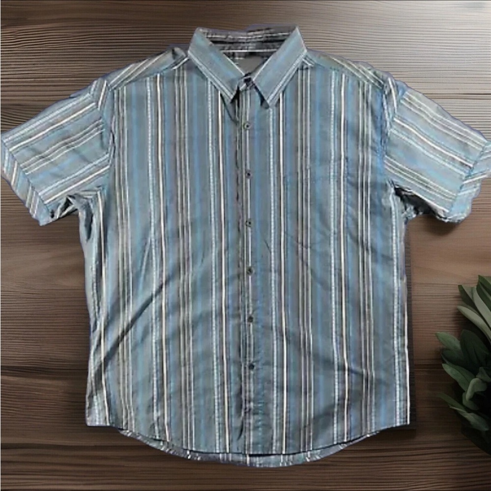 KUHL Shirt Mens X-Large Blue Gray Striped Moisture Wicking UV Button Up